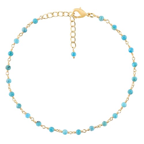 InfinityGemsArt Blue Turquoise Ankle Bracelets for Women Rosary Anklets for Women December Birthstone Dainty Boho Summer Beach Jewelry Gold Plated 9+1.5 inch Adjustable Chain