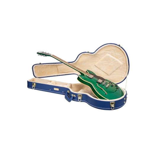 Crossrock Wooden Electric Guitar Case for 335 Style Semi-Hollow | Vibrant Blue Faux Leather, Beige Plush Interior, Lock – Designer Series(CRW520SAVB)