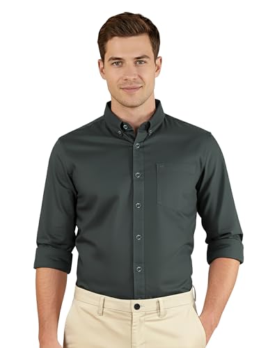 Image of Beyoung Oxford Cotton Shirt for Men | Premium Oxford Fabric | Regular Fit | Button-Down Collar