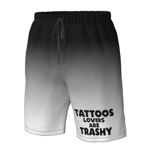 Men's Swim Trunks Bathing Suit Hawaiian Swimsuits Tattoo Lover Tattoos are Trashy Beach Shorts with Pockets,4