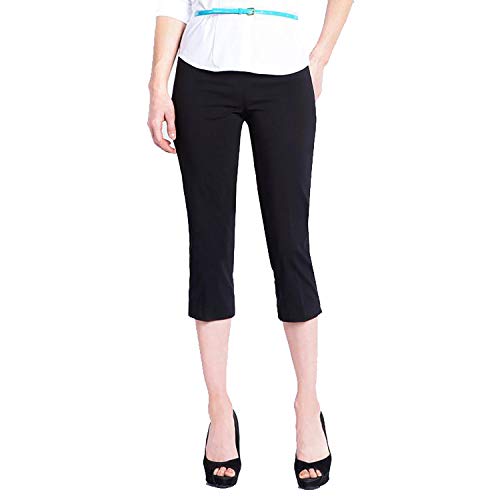 SLIM-SATION Women s Wide Band Pull on Straight Leg Capri with Tummy Control, Black, 14