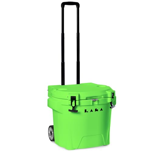 Image of Laka Cooler with Wheels - 30QT Rotomolded Insulated Rolling Hard Cooler, Telescoping Handle, Holds 24 Cans + Ice, Up to 7 Days Cold, Drain Plug, Cup Holders + Bottle Opener, Beach /Camping /Boat