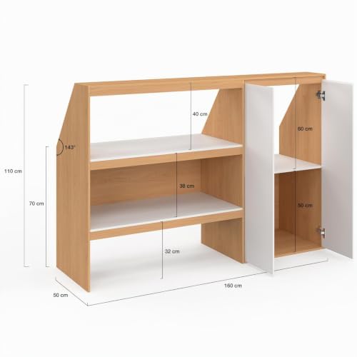 Ensemble étagère 2 niveaux + armoire 2 portes sous pente TOMI hêtre et - vue 3