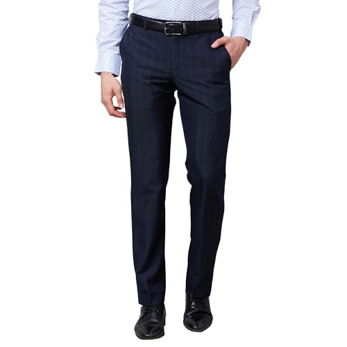 Image of Park Avenue Smart Fit Polyester Blend Checks Pattern Flat Front Formal Trouser