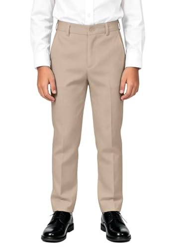 Boys' Khaki Flat Front Dress Pants Kids School Uniforms Pants Size 20