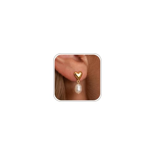 Ritach Pearl Earrings for Women Girls - Heart Earrings for Girls Women Dangle Pearl Earrings Pearls Drop Earrings Hypoallergenic Gold Earrings for Girls Kids Birthday Gifts for Girls Jewelry