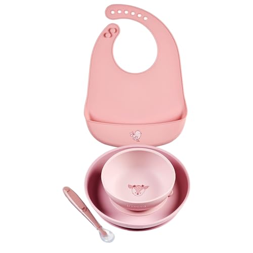 Assiette ventouse bébé Nattou et set vaisselle silicone 4 pièces anti-renversement