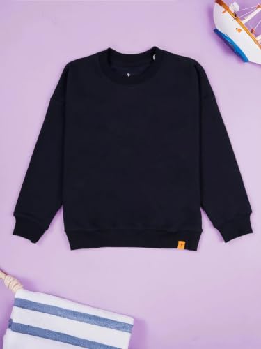 Image of KiddoPanti Boys Solid Round Neck Full Sleeve Fleece Sweatshirt | 60% Cotton 40% Polyester | Soft Warm Winter Pullover | Ribbed Cuffs & Hem | Casual Winter Sweatshirt for Kids