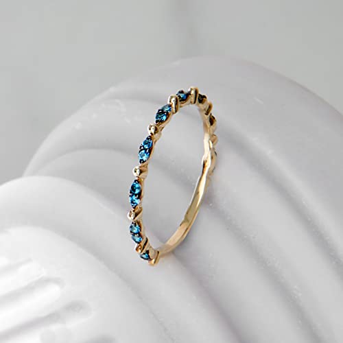 1.6Mm Blue Sapphire Stacking Ring | 14K Solid Gold Cz Stack Everyday Ring | Dainty Thin Eternity Ring For Women Teen Girls | Minimalist Real Gold Jewelry For Her (6.5, Yellow Gold) #TOP1