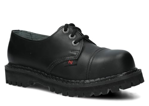 nagaba - Stahlkappenschuhe Herren Lederschuhe - Unisex Damen Halbschuhe - 3-Loch - mit Stahlkappen im Zehen - Grunge Army Ranger Punk - aus Glattleder mit Leder-Einlegesohle - Schwarz - 42