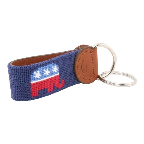 Image of Leather Hand-Stitched Needlepoint Key Fob or Key Chain