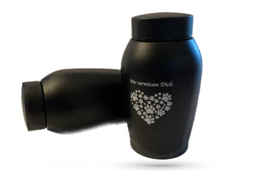 Petpets® Tierurne/Gedenkurne 500 ml Wir vermissen Dich Hund, Katze, Schwarz, Edelstahl, Einäscherung, Gedenkstätte, Urnengrab Asche, Andenken
