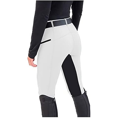 melupa Women's Horse Riding Pants Equestrian Breeches Tights Belt Loops Pockets Patchwork Schooling Active Legging, White Cover