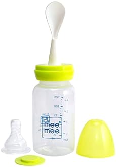Mee Mee 125Ml 2 In 1 Baby Feeding Bottle With Spoon (Green)
