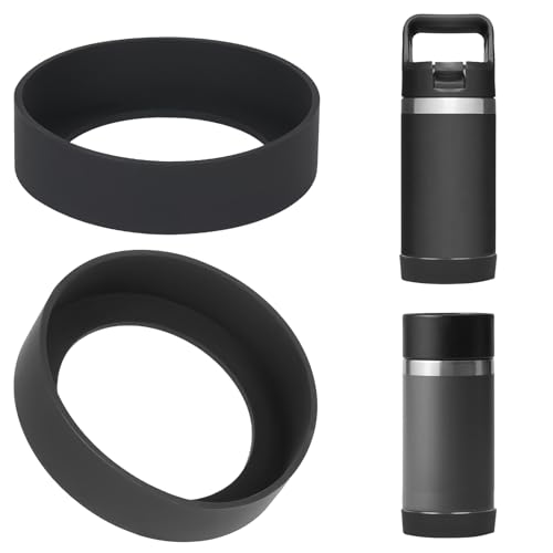 Linkidea Water Bottle Boot Compatible with YETI Rambler Jr. Kids 12oz, Rambler Bottle 12oz/18oz, Yonder 20oz/25oz, Silicone Anti-Slip Bottle Bottom Sleeve Cover Protector (Black / 2 Pack)