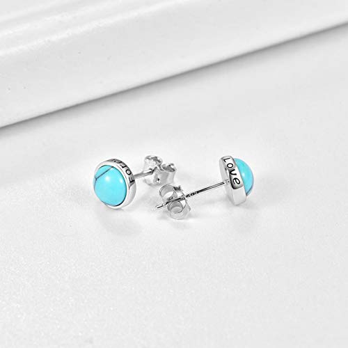 925 Sterling Silver Turquoise Studs Hypoallergenic Earrings for Sensitive Ears with Romantic "Forever" "Love" Engraving, Turquoise Jewelry Mother Day for Women Girlfriend-4MM 6MM3
