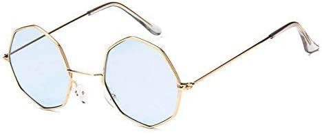 UV Protection Octagonal Sunglasses/Frame For Men & Women (Golden-Blue)-image-46