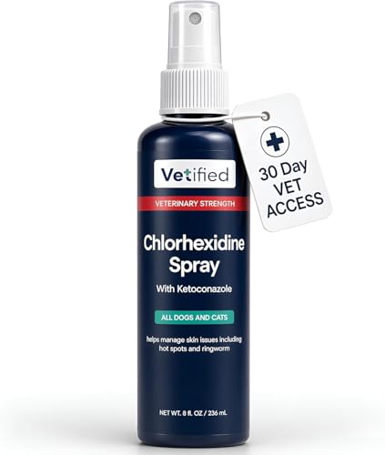 VETIFIED Chlorexhidine Spray for Dogs | Veterinary Strength Anti Itch for Dogs for Hot Spots Rashes & Itchy Paws 8 fl oz (+ 30 Day Vet Access) | NDC 86247-002-08
