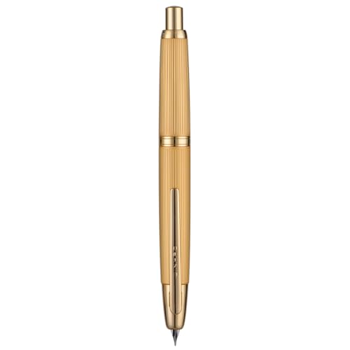 Image of Jinhao 10 Press Fountain Pen with Box, Brushed Matte Gold Retractable Medium Nib with Ink Converter Set (Golden Clip)