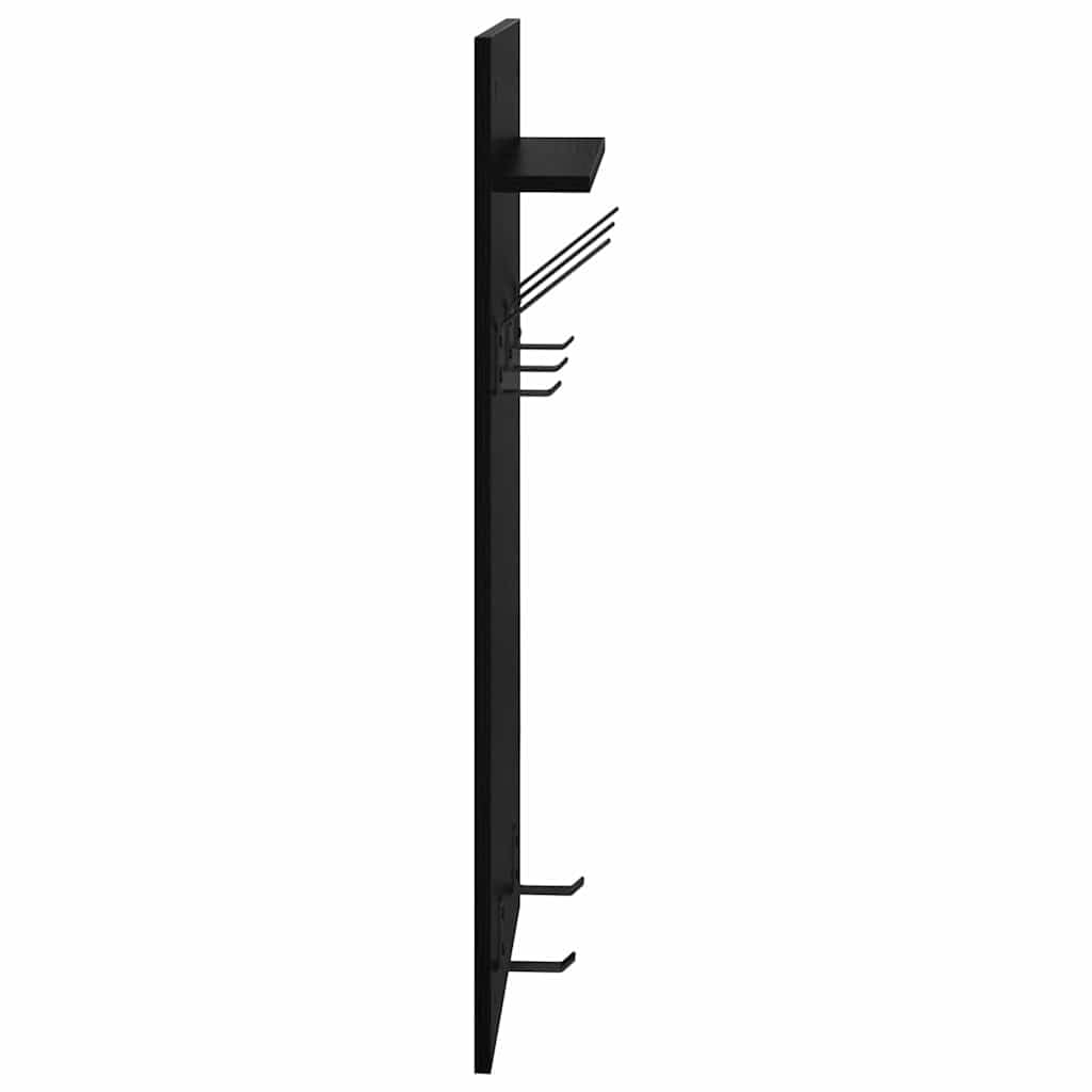 Montowany na ścianie stolik nocny o wyglądzie czarnego dębu, z materiału drewnopochodnego, 40 x 10 x 90 cm, z regałem i haczykami, zajmuje mało miejsca, do korytarza, sypialni, salonu, biura