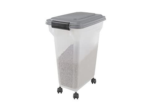 Iris Ohyama, Contenitore per Crocchette, 20L/7.5kg, Grigio, Ermetici, Contenitore per Alimenti in Plastica con Coperchio, con Ruote, Per Cibo per Gatti, Cani, Cibo secco, Dolci, Scatola, ATS-M