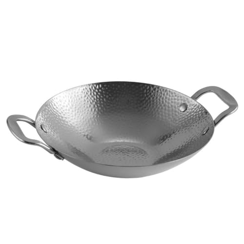 GLEAVI Olla de Acero Inoxidable con Doble Asa Sartén para Cocina y Restaurante Resistente Altas Temperaturas para Mariscos y Hot Pot Plateada