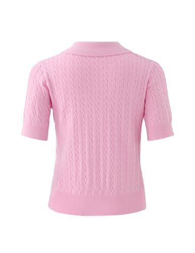 Image of Girls Short Sleeve Polo Shirt Summer Knit School Uniform Blouse V Neck Cable Pullover Sweater Tops 5-14 Years
