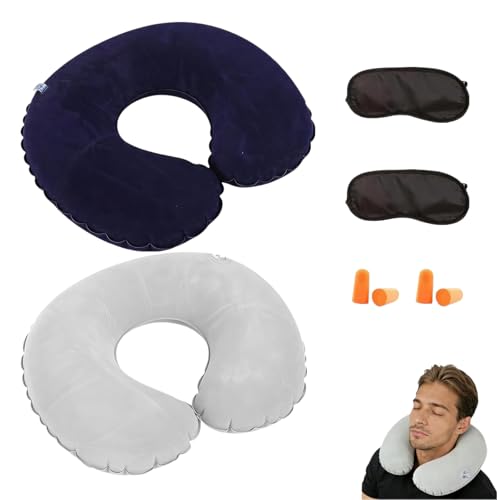 WZHHDM Inflatable Neck Pillow For Travel 2PCS Inflatable Travel Pillow Blow Up Neck Pillow for With Eye Mask Earplugs And Organiser Pouch for Travel