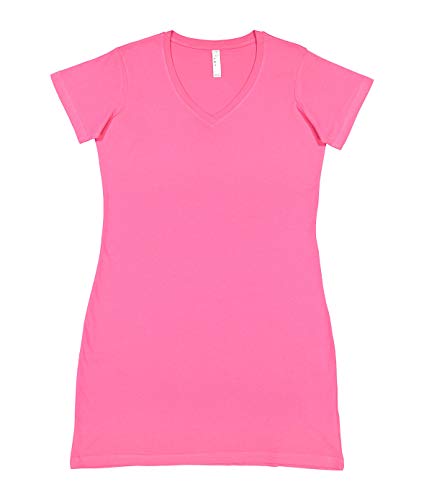 Lat Womens Fine Jersey Crossover V-Neck Coverup Dress,Hot Pink,Large/X-Large