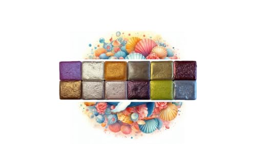 Lot de 12 couleurs aquarelle peinture pailleté brillante métallisé artisanale demi godet Set kit MER DU SUD