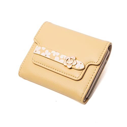 Wallets for Women Rfid Small Womens Wallet Trifold Flower Leather Ladies Wallet with Card Holder&Zipper Coin Purse (Yellow)