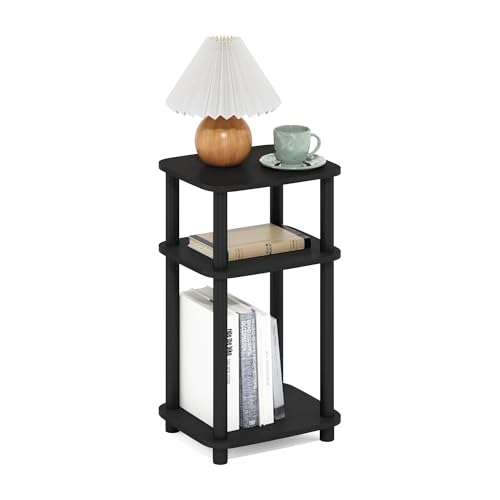Image of Furinno JUST 3-Tier Telephone Table, Turn-N-Tube Toolless Side Table with Open Shelf, Round Curve Corner Night Stand, Bedside Table, for Living Room, Bedroom, Americano