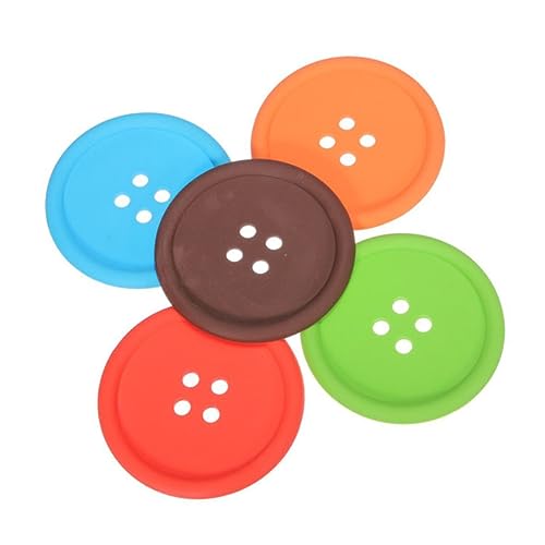 VINTORKY 5個シリコン製 滑り止め コップマット ボタン型 断熱 カップコースター 洗える 形 非滑り デスク用