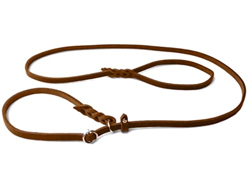 Fettleder Moxonleine Retrieverleine aus Leder Cognac mit Zugstop, Chrom (150cm x 15mm)