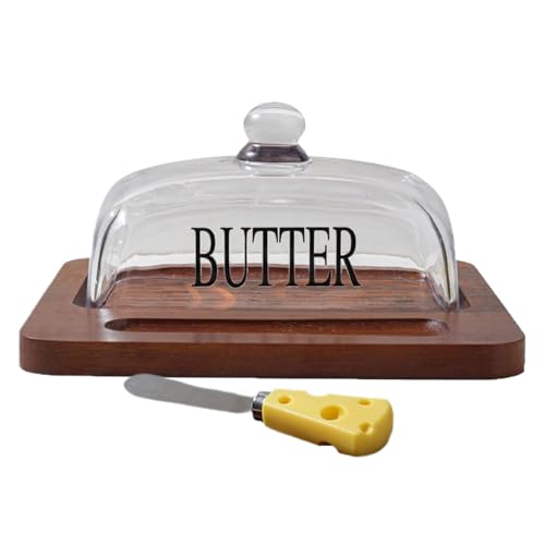 バター収納容器 - 蓋付き ガラス 保存 容器 | バター保存容器 カッター付き - 家庭用 キッチン カウンター ダイニングテーブル 朝食 アウトドア ピクニック カフェ ベーカリー 用