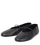 ATBELL Women's Elastic Leather Ballet Flats Round-Toe Slim Strap Ballerina Shoes Comfortable Mary Jane Flat Shoe Black Size 8