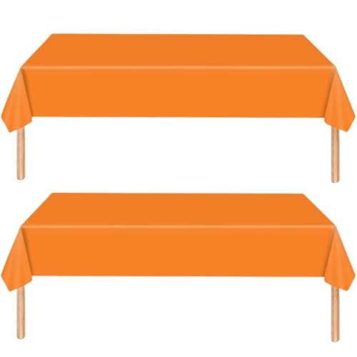 POPOYU MOMAHUA 2Pcs Nappe Anti-tâches 137x274 cm - Orange Nappe de Table Rectangulaire en Plastique - Imperméable et Résistante - pour Fête, Anniversaire,...