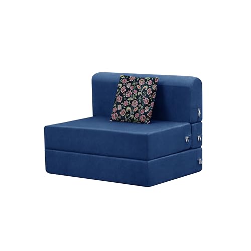 Image of Convertible 3 * 6 Single Seater Sofa Cum Bed | Foldable Sofa Bed for Apartments & Studio Rooms (Blue, URBANPRO)