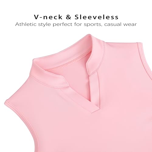 Girls Tennis Outfit Kids Golf Dress Athletic Skirts with Pockets Polo Tank Top Sets4