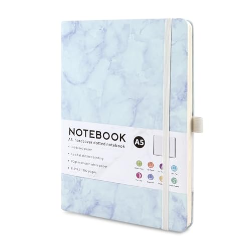 JUNART Dotted Journal Notebook�C192 Pages A5 Hardcover Notebook with Pen Loop Bookmark Inner Pocket for Office School Supplies�C80