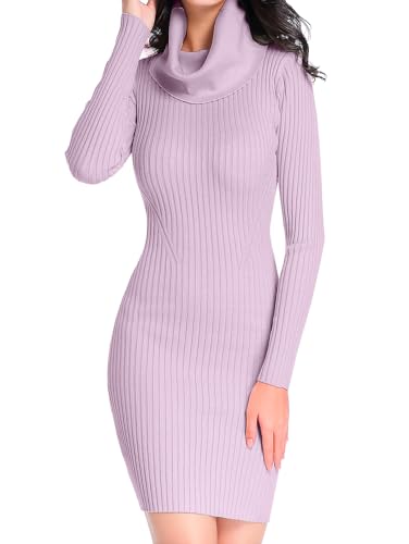Image of v28 Sweater Dress for Women Ribbed Knit Fitted midi Sexy Fall Winter Bodycon Cowl Neck Dresses