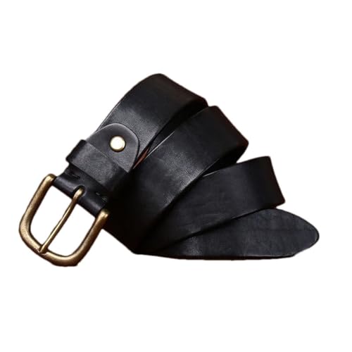 Pohullan Men Wide 3.8cm Thick 4.5mm Leather Belts Brass Buckle Retro Jeans Belt Solid Casual Belt