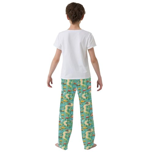Colorful Transportation Cars on Street Pajamas Bottoms with Pockets Comfy Pjs Sleepwear Elastic Waistband Pajamas Pants Lounge Pants for 6-14 Years3