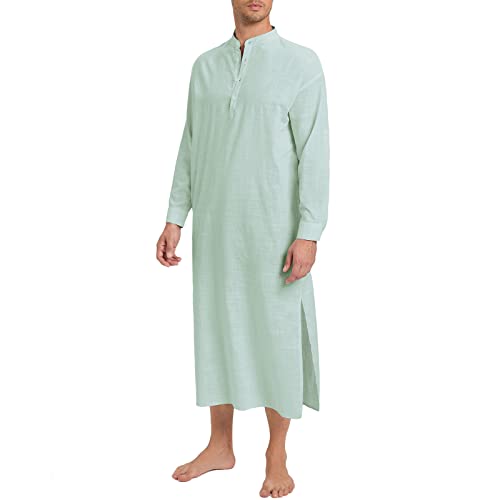TURETRENDY Men's Kaftan Robe Long Sleeve Thobe Button Down Henley Casual Side Split Gown Shirt2