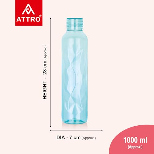 Image of ATTRO Elite 1000ml Plastic Water Bottle BPA Free Leakproof Fridge Safe for Daily Hydration Set of 4 Assorted