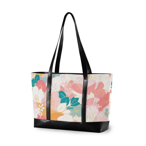 Japanese Style Flowers Large Capacity tote bag laptop with zipper laptop tote bag for work for Travel Essentials Beach Gifts Birthday Gifts for Women with tablet