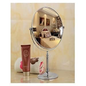 BuntyChiku Dual Sided Magnifying Tabletop Mount Oval Plastic Frame Mirror 5X and 1X Make Up Mirror Portable Table Mirrors with Stand for Woman&Man Chrome Finish 1