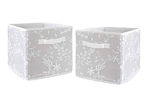Sweet Jojo Designs Grey Floral Vintage Lace Foldable Fabric Storage Cube Bins Boxes Organizer Toys Kids Baby Childrens - Set Of 2 - Solid Gray Luxurious Elegant Princess Boho Shabby Chic Luxury Flower #TOP15