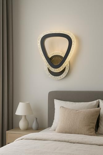 Image of Sinoman Modern Teardrop Crystal LED Wall Light Decorative Sqaure Ring Design Sconce 3 Step Adjustable Color Changing, Soft Lighting for Living Room, Bedroom, Hallway, and Home Decoration (Inbuilt Led)