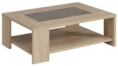 Fumay Table basse fixe couleur chêne et béton salon salle à manger style industriel meuble 37 x 105 x 73 cm
